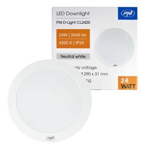 Plafoniera LED PNI D-Light CL2425 24W, rotunda, 4200K, alimentare 230V, 2640 lm, alb neutru, diametru 29 cm