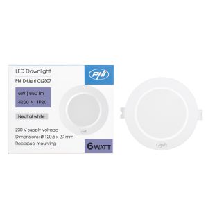 Spot LED PNI D-Light CL2507 6W, incastrabil, rotund, 120.5*28.4mm, 4200K, alimentare 230V, 660 lm, alb