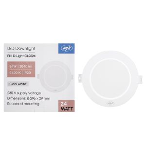 Spot LED PNI D-Light CL2524 24W, incastrabil, rotund, 296*29.1mm, 6400K, alimentare 230V, 2640 lm, alb