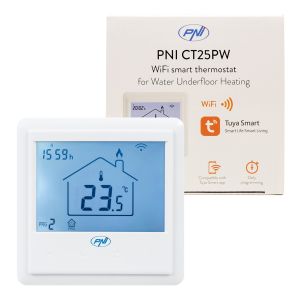 Termostat inteligent incastrabil PNI CT25PW WiFi, control prin internet, incalzire cu apa in pardoseala, actuatoare, pom