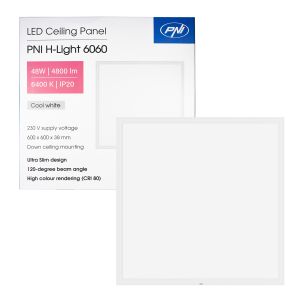 Panou LED PNI H-Light 6060 48W, 600x600mm, 4800lm, 6400K, de interior, incastrabil