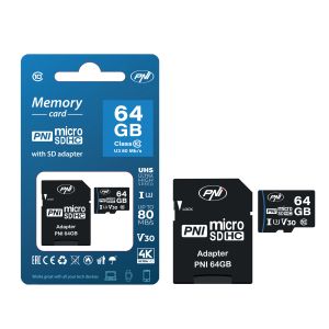 Card de memorie MicroSD PNI 64GB cu adaptor SD Clasa 10