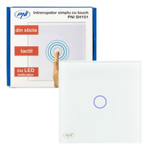 Intrerupator simplu cu touch PNI SH101 din sticla, alb cu LED indicator