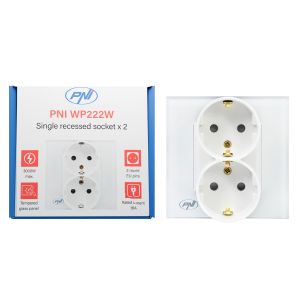 Priza simpla x2 incastrabila PNI WP222W cu rama din sticla culoare alb
