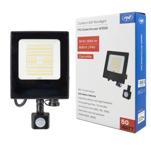 Reflector LED PNI GreenHouse WS550 50W cu senzor de miscare, setare sensibilitate, durata iluminare, 3000K - 6500K, func