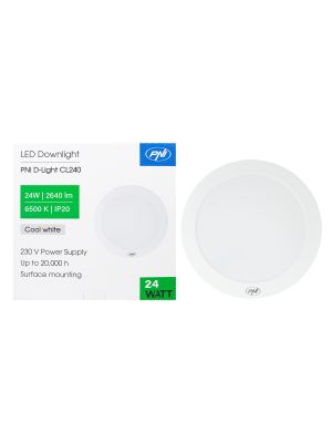 Plafoniera LED PNI D-Light CL240 24W, rotunda 29 cm, 6500K, alimentare 230V, 2640 lm, alb