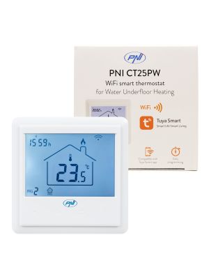 Termostat inteligent incastrabil PNI CT25PW WiFi, control prin internet, incalzire cu apa in pardoseala, actuatoare, pom