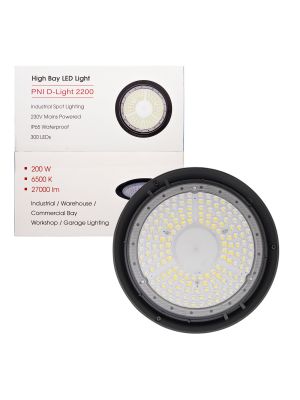 Lampa LED PNI D-Light 2200 tip High Bay, 200W, 27000lm, 6500K, alimentare 230 V, IP65, pentru iluminat industrial in spa
