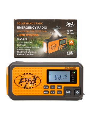 Radio portabil PNI DYN300, cu dinam, incarcare solara, lanterna, powerbank 4000 mAh, SOS, orange