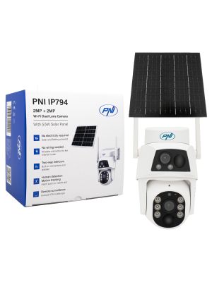 Camera supraveghere video PNI IP794 cu Wi-Fi, PTZ, dual lens 2MP + 2MP, panou solar 5.5W, acumulator bloc 8000mAh