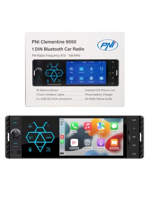 MP5 player auto PNI Clementine 9550 1DIN display 4 inch 50Wx4, Bluetooth, radio FM, Carplay, functie RDS