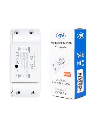 Releu inteligent PNI SafeHome PT10 WiFi, ON / OFF iesire 230V 10A, comanda prin internet, aplicatie de mobil Tuya Smart 