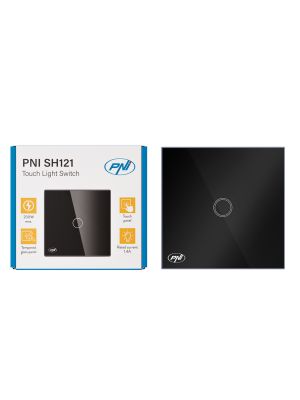Intrerupator simplu cu touch PNI SH121, din sticla, negru, cu LED indicator, 10A 200W