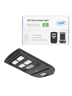 Lampa de iluminat stradal PNI SL210 6.5W, cu panou solar incorporat 10W, 6500K, 1000lm, 2 x acumulator 10Ah incorporat, 
