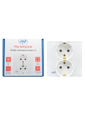 Priza simpla x2 incastrabila PNI WP222W cu rama din sticla culoare alb