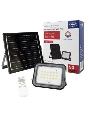 Reflector LED PNI GreenHouse WS50 PRO 50W cu panou solar 6W, acumulator 5000mAh, 800lm, telecomanda, timing si luminozit