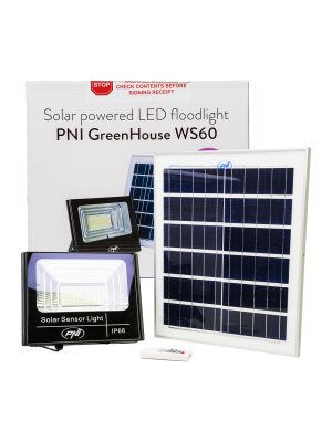 Reflector LED 50W PNI GreenHouse WS60 cu panou solar, acumulator 12AH si senzor de miscare