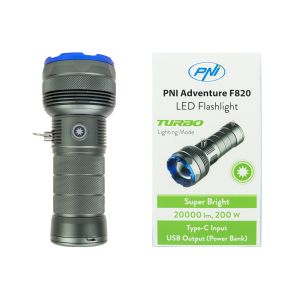 Lanterna PNI Adventure F820  200 W, 3 niveluri iluminare plus Turbo, 20000 lumeni, pana la 350 m, acumulator 2600 mAh, I