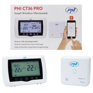 Aproape nou : Termostat inteligent PNI CT36 PRO fara fir, histerezis  ± 0.1°C WiFi 2.4GHz, control prin Internet APP TuyaSmart, regim iarna-vara, pentru centrale termice