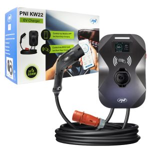 Statie de incarcare PNI KW22, 32A, 22KW, pentru masini electrice, 85V - 415V, trifazat, cablu Type 2 si conector 7 pini 