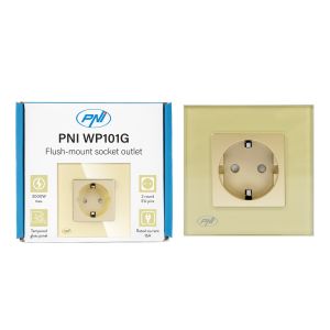 Priza simpla incastrabila PNI WP101G cu rama din sticla, Gold culoare auriu, 16A 3000W